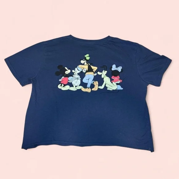 Disney Navy Blue Mickey and Friends Crop T-Shirt with Character Design - Picture 2 of 3